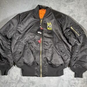 Alpha Industries MA-1 Reversible Black Bomber Flight Jacket Large Made Hoops NWT